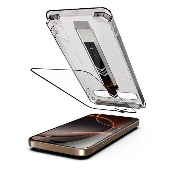 Pachet 2 x Folie Sticla Upzz® Titan Pentru iPhone 18 PRO MAX, Aplicator Inclus, Montaj Rapid, Transparenta Cu Rama Neagra