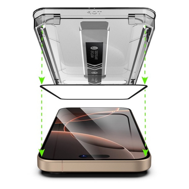 Pachet 2 x Folie Sticla Upzz® Titan Pentru iPhone 18 PRO MAX, Aplicator Inclus, Montaj Rapid, Transparenta Cu Rama Neagra