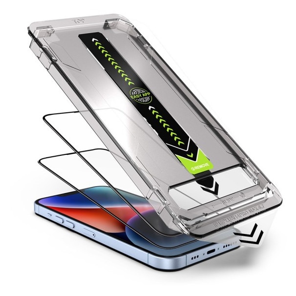 Pachet 2 x Folie Sticla Upzz® Titan Pentru iPhone 18 PRO MAX, Aplicator Inclus, Montaj Rapid, Transparenta Cu Rama Neagra