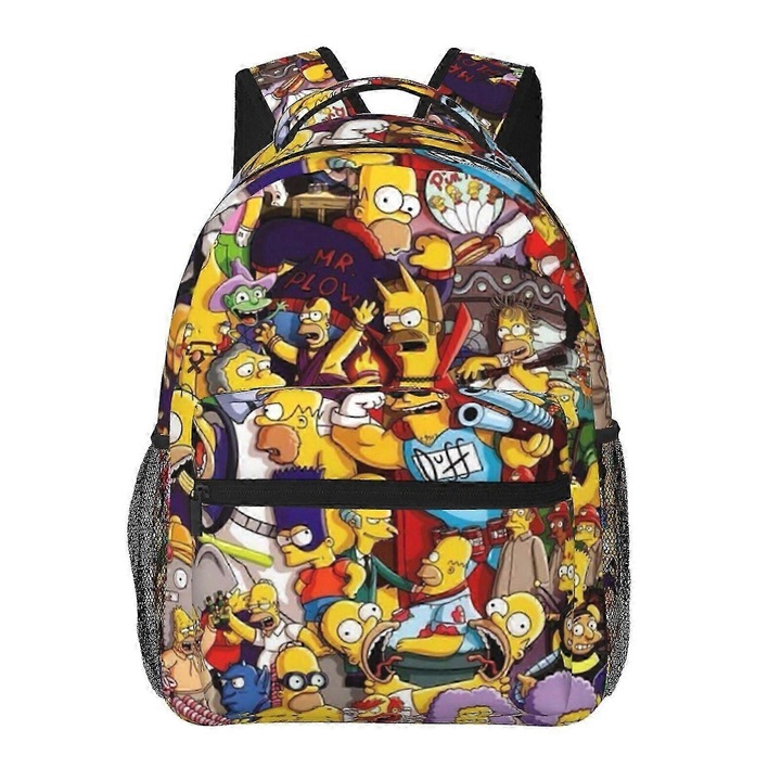 Rucsac din Oxford 600D cu print The Simpsons, compartiment pentru laptop 15 inch, curele reglabile si buzunare laterale, multicolor