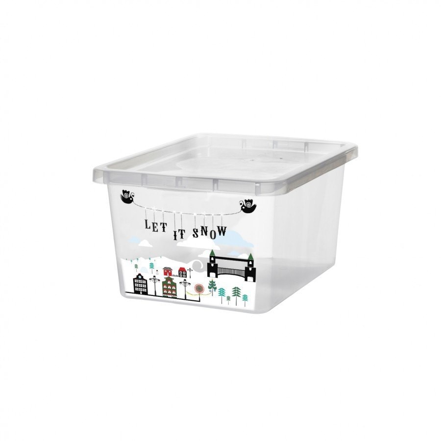 Cutie depozitare Plast Team cu capac si model de craciun, 18 L