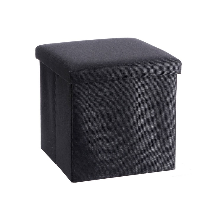 Taburet cu spatiu depozitare, pliabil, textil negru Amely 38 x 38 x 38 cm