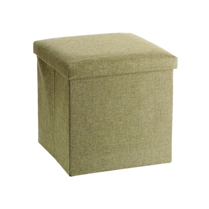 Taburet cu spatiu depozitare, pliabil, textil verde forest Amely 38 x 38 x 38 cm