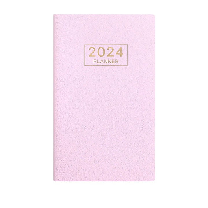 Planner 2024–2025 YANYXR BCS3053351, agenda saptamanala si lunara, coperta piele, 120 pagini (60 foi), 17,3 x 9,6 cm, roz