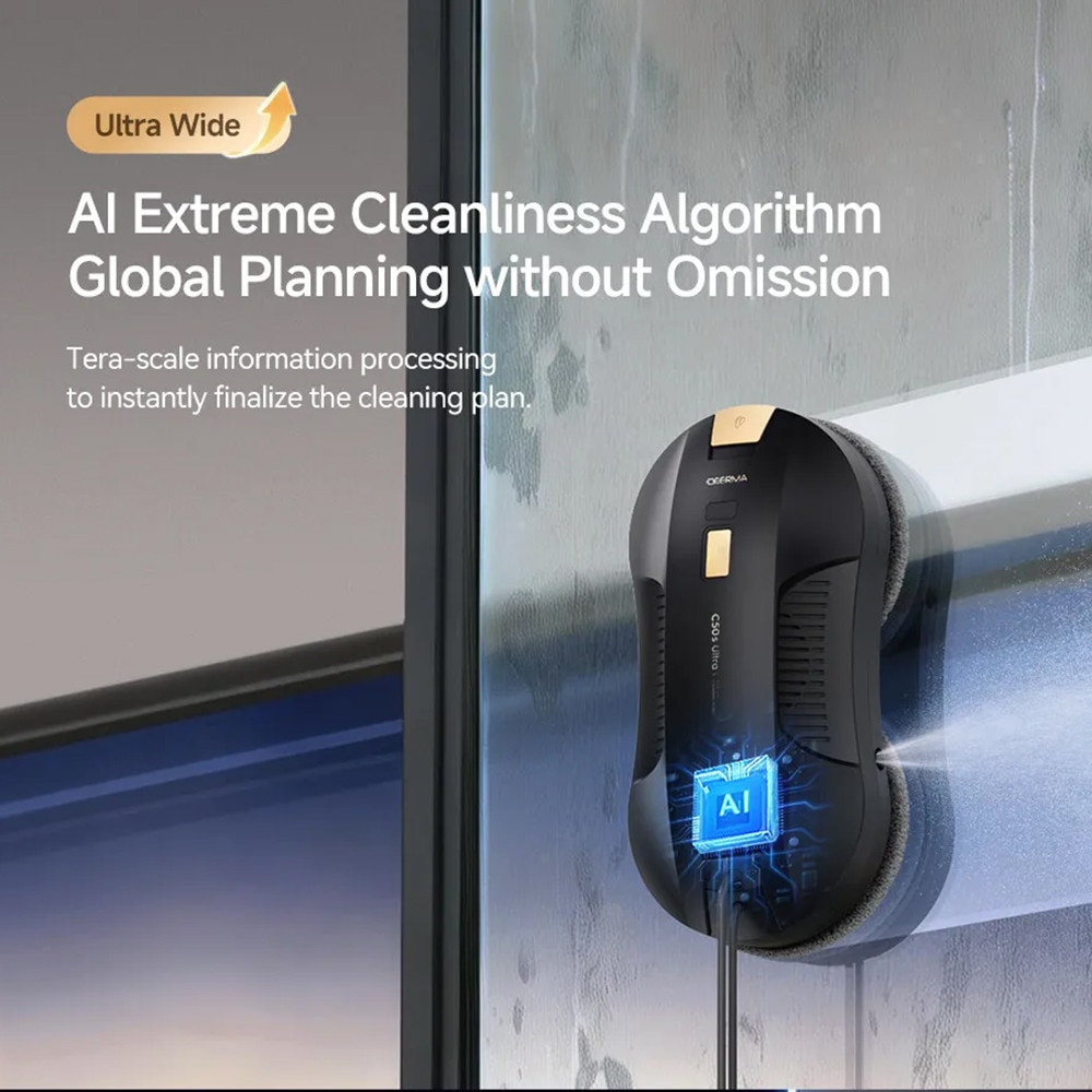 Robot Curatare Geamuri. DEERMA, Curatare Automata SI Locala, Pulverizare Automata Dubla, Telecomanda, 4 X Moduri de Curatare, Rezervor Apa, Detectare Margini, Cablu De Siguranta, Putere De Curatare