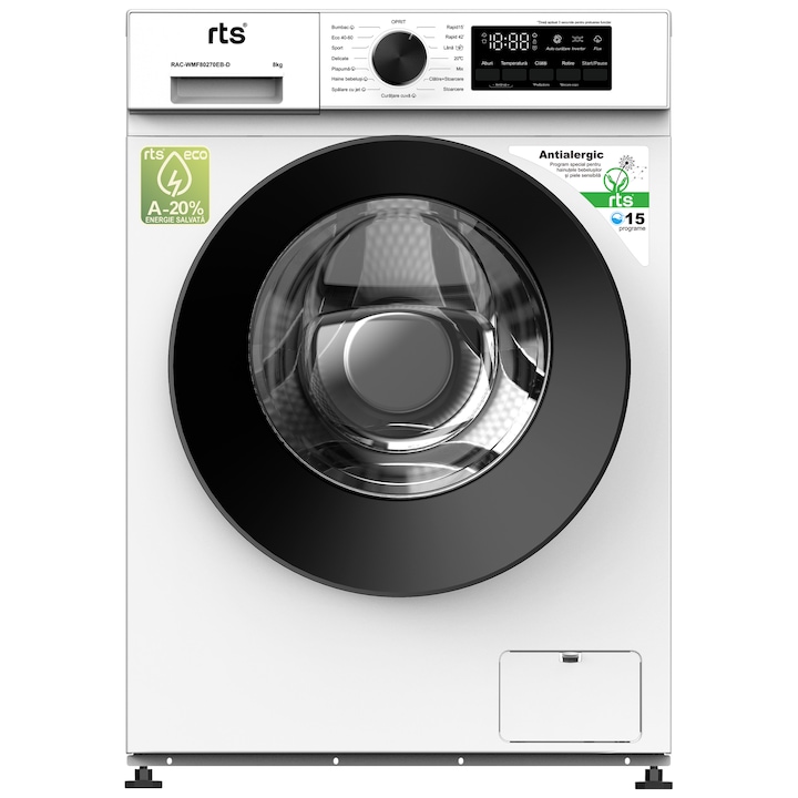 Masina de spalat RTS RAC-WMF80270EB-D 8KG, 1200 RPM, Motor Inverter, Steam, Clasa A, Alb