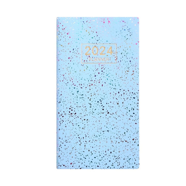 Planner 2024-2025 YANYXR BCS3053350, saptamanal si lunar, coperta din piele ecologica, hartie groasa 120 pagini (60 foi), buzunar spate, 173 x 96 mm, albastru