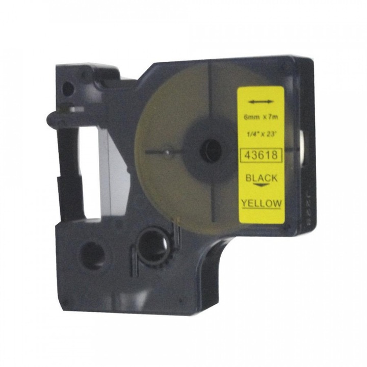 Utángyártott szalag Dymo 43618, S0720790, 6mm x 7m, fekete nyomtatás / sárga alapon