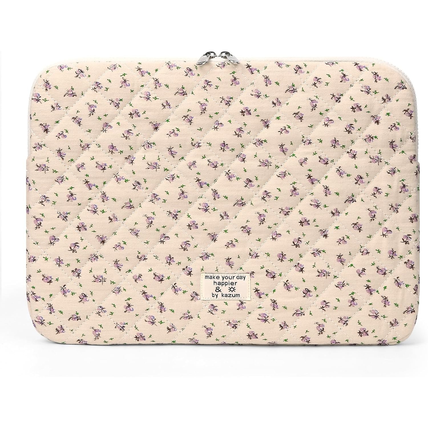 Husa Pufos Laptop 11-15 inch, Flori Estetice, Fermoar Dublu, Fete