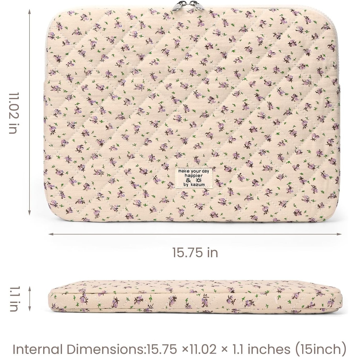 Husa Pufos Laptop 11-15 inch, Flori Estetice, Fermoar Dublu, Fete