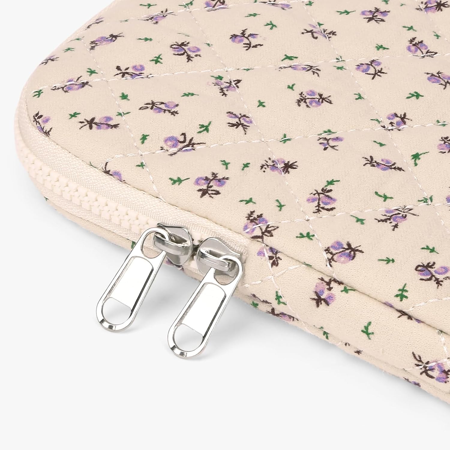 Husa Pufos Laptop 11-15 inch, Flori Estetice, Fermoar Dublu, Fete