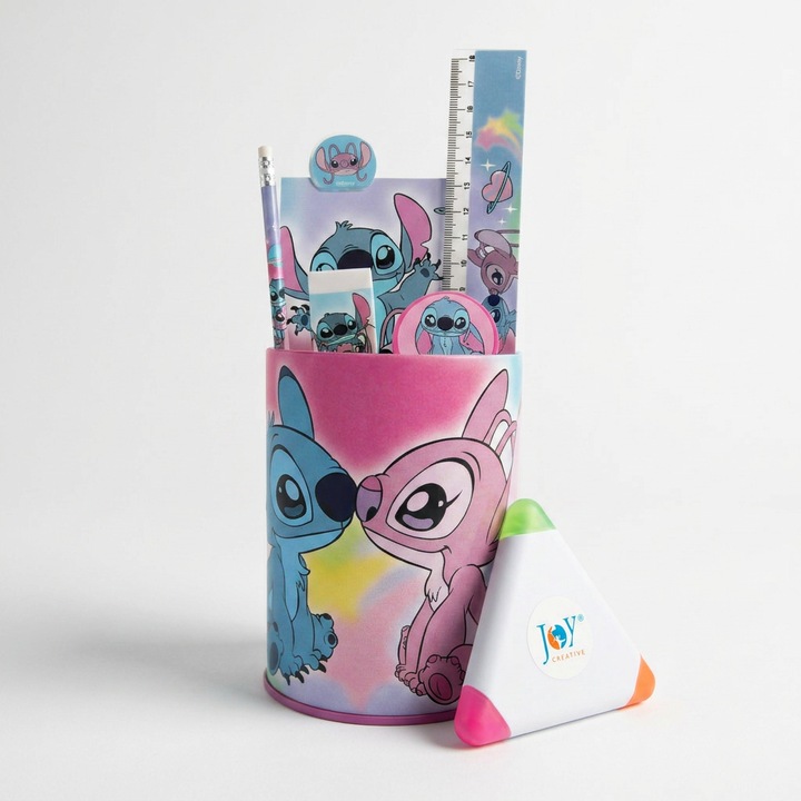 Комплект детски канцеларски материали от 7 части Lilo and Stitch Universe, с флумастер Joy Creative, лилав