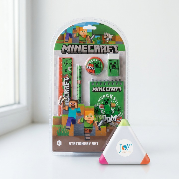 Комплект детски канцеларски материали от 5 части Minecraft Boom, с флумастер Joy Creative, зелен
