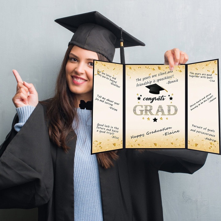 Carte de mesaje pentru absolvire YANYXR BCS3050354 2024, coperta aurie perlata cu emboss 'GRAD', carton gros, 18 x 12 in (46 x 30 cm)