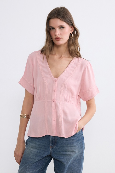 LC WAIKIKI, Bluza lejera cu decolteu in V, Roz deschis