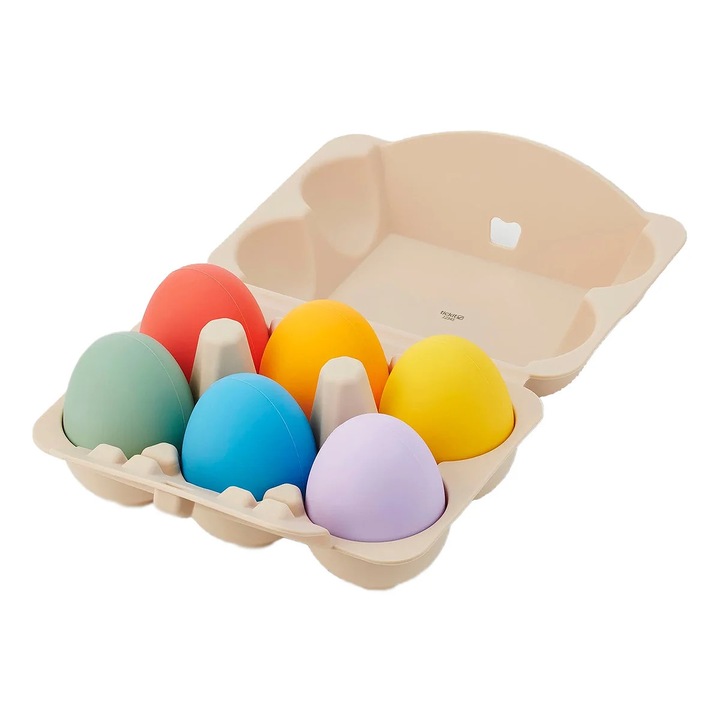 Tickit vizzel való szenzoros játék tojás szett, 6 színes tojás, élelmiszeripari szilikon, 5, 6x4, 8cm