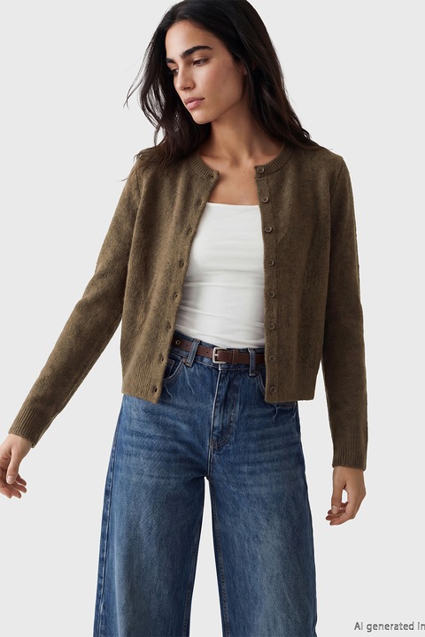 LC WAIKIKI, Cardigan slim fit cu decolteu la baza gatului, Maro pamantiu