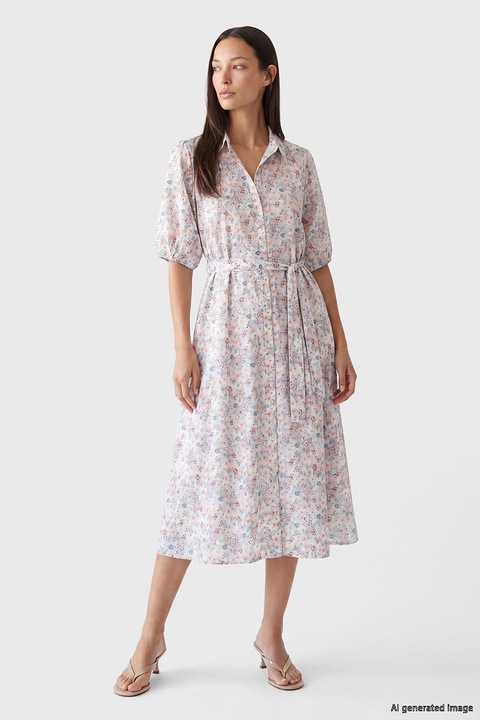 LC WAIKIKI, Rochie-camasa cu model floral, Alb arctic/Roz/Albastru