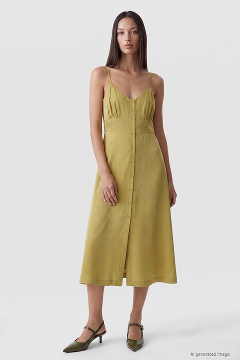 LC WAIKIKI, Rochie din amestec de modal cu nasturi, Masliniu deschis