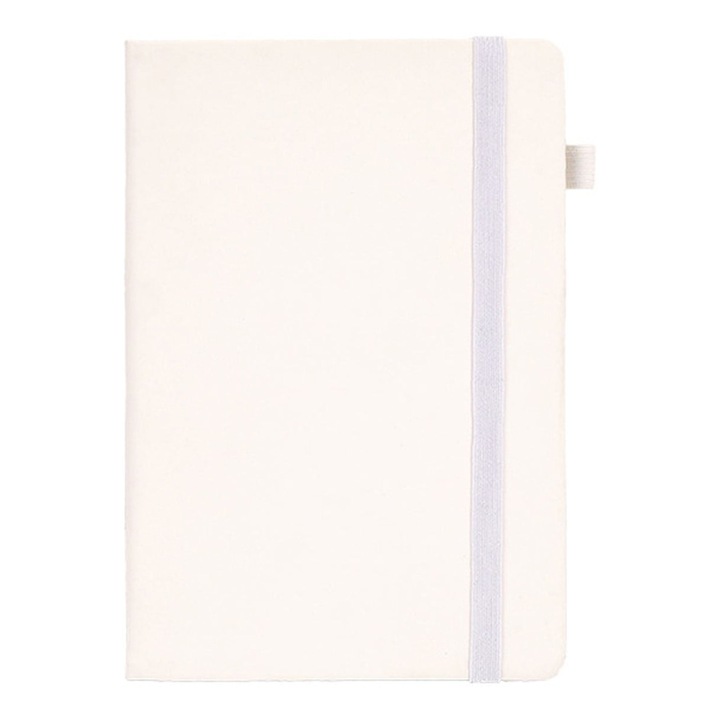 Caiet cu linii YANYXR BCS3054010, coperta hardcover din piele vegana, 100 pagini, A5 21,5 x 14,7 cm, alb, cu elastic si suport pentru pix