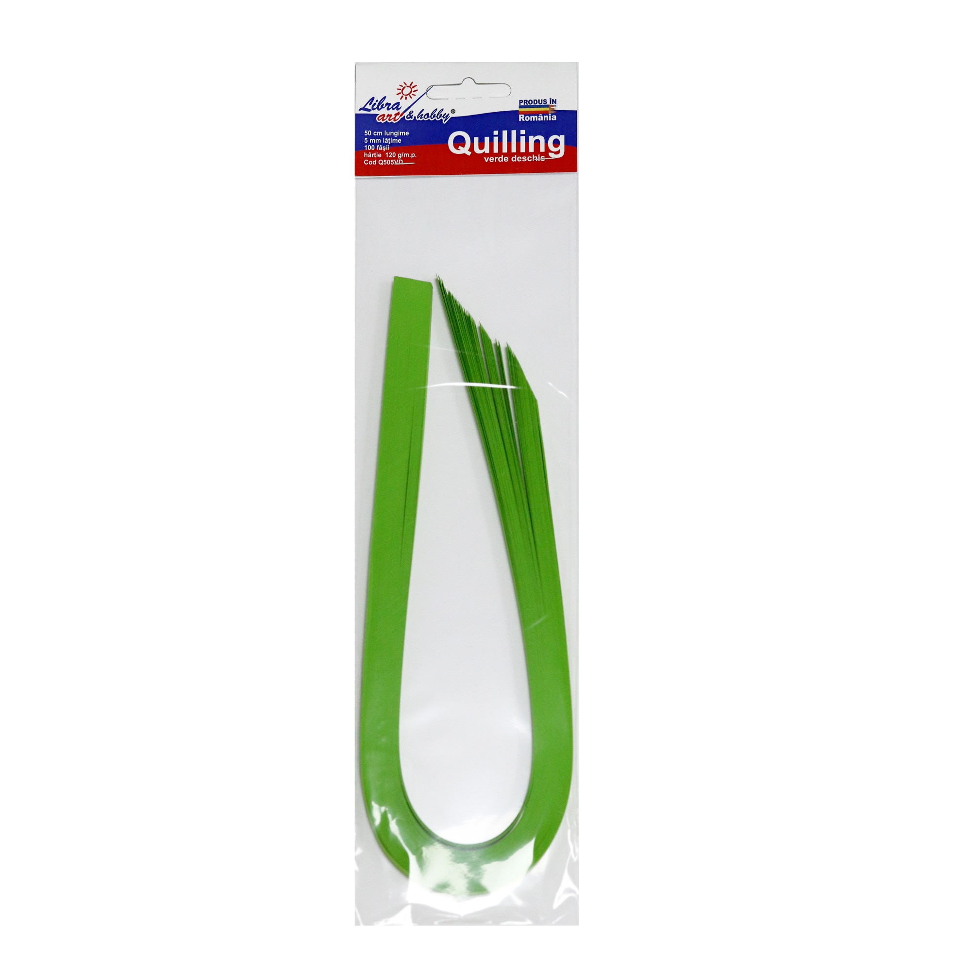 Hartie quilling verde deschis 50 cm lungime 5 mm latime 100 fasii, 120 grame