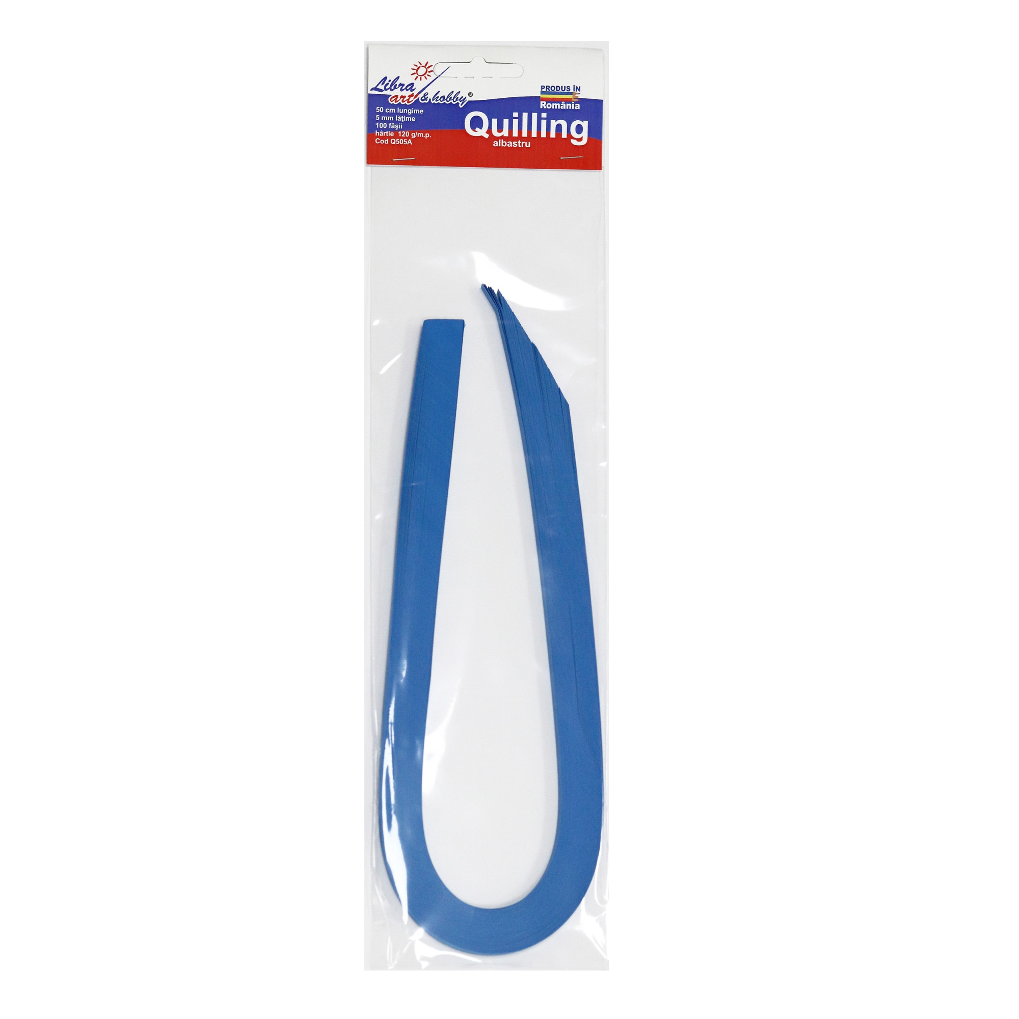 Hartie quilling albastra 50 cm lungime 5 mm latime 100 fasii, 120 grame