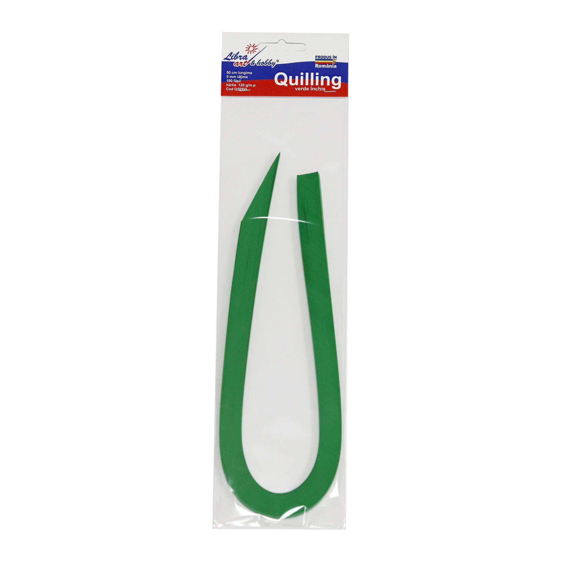 Hartie quilling verde inchis 50 cm lungime 5 mm latime 100 fasii, 120 grame