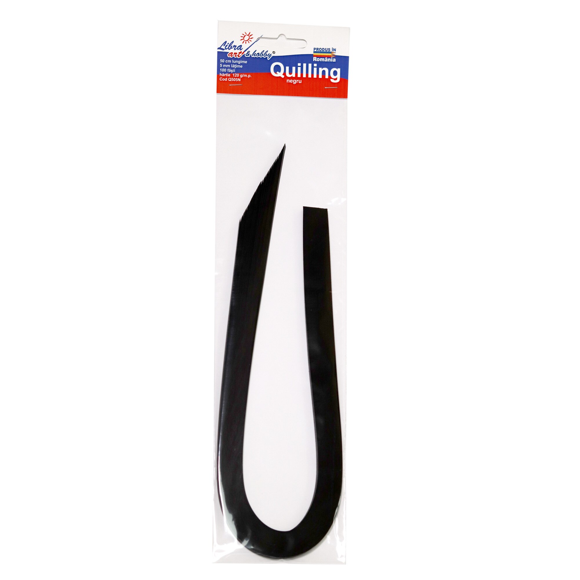 Hartie quilling neagra 50 cm lungime 5 mm latime 100 fasii, 120 grame