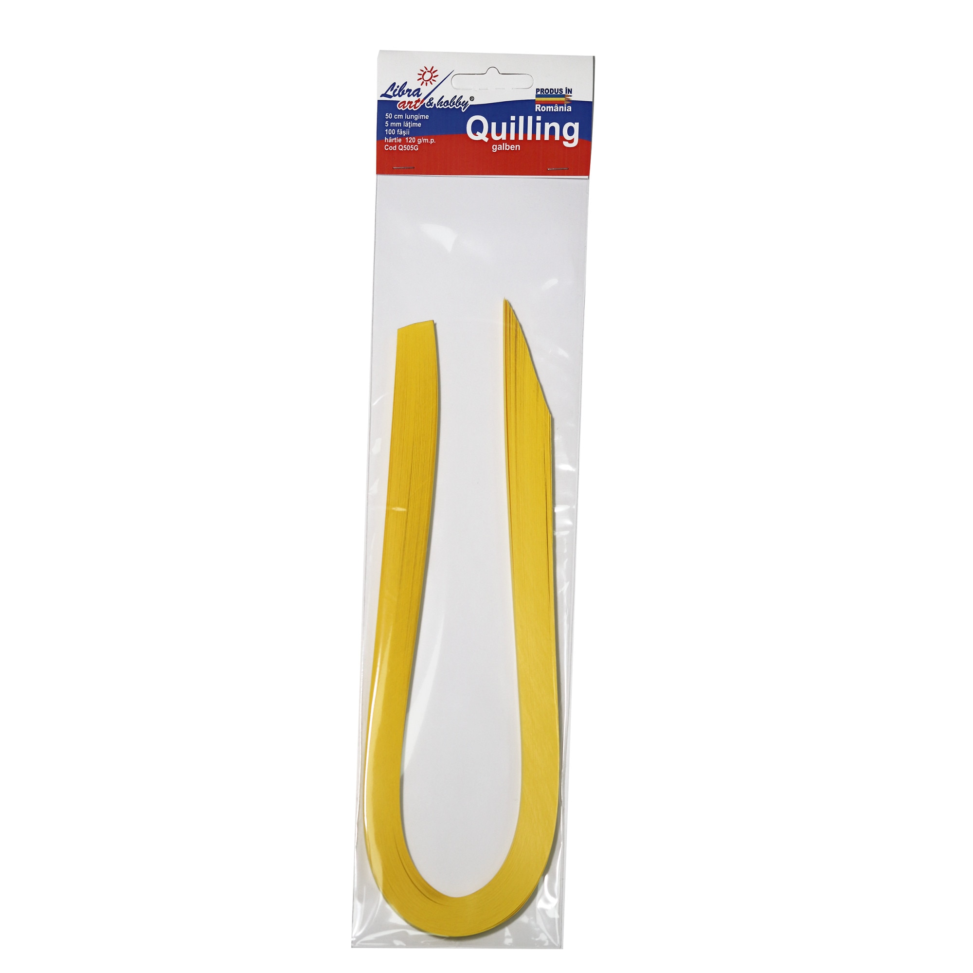 Hartie quilling galbena 50 cm lungime 5 mm latime 100 fasii, 120 grame