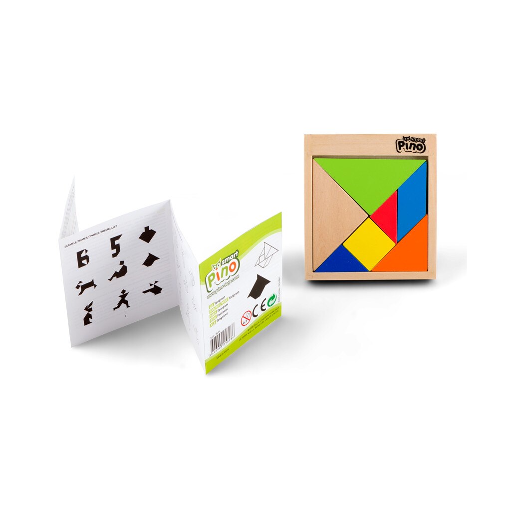 Puzzle din lemn, Pino, Tangram, multicolor