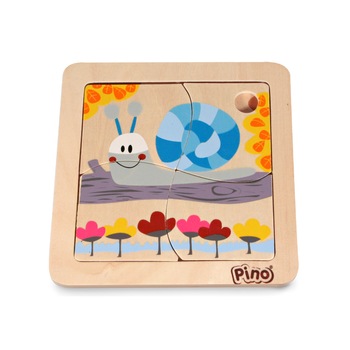 Puzzle din lemn, Pino, Melc, 4 piese Puzzle din lemn, Pino, Melc, 4 piese