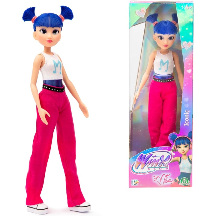 Papusa Winx Iconic Musa, 27 cm, Par Roz, Articulatii Mobile