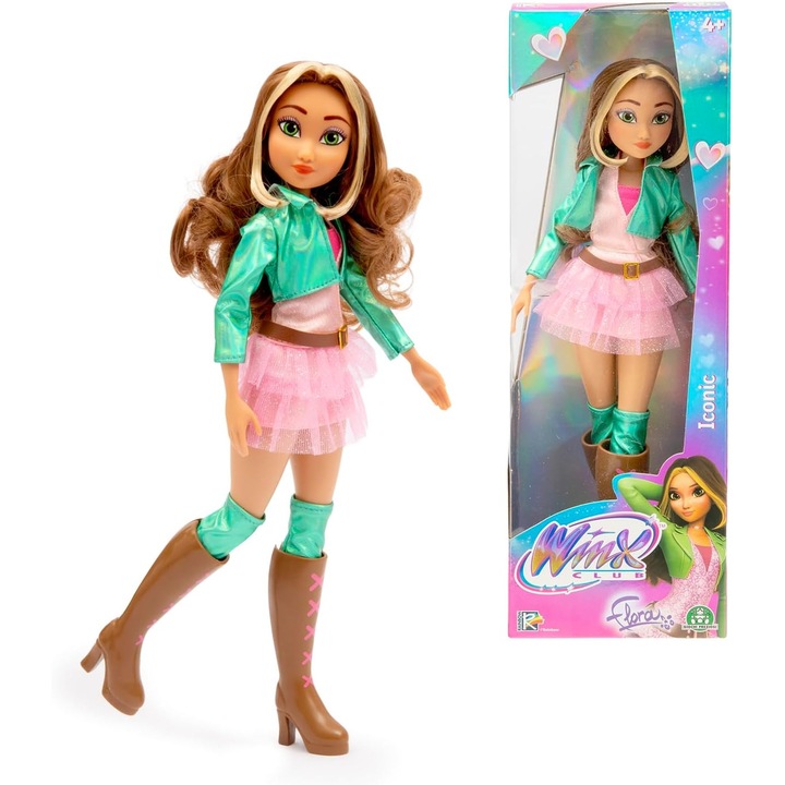 Papusa Winx Flora Iconic 27 cm, Articulata, Par Lung, Tinuta Iconica