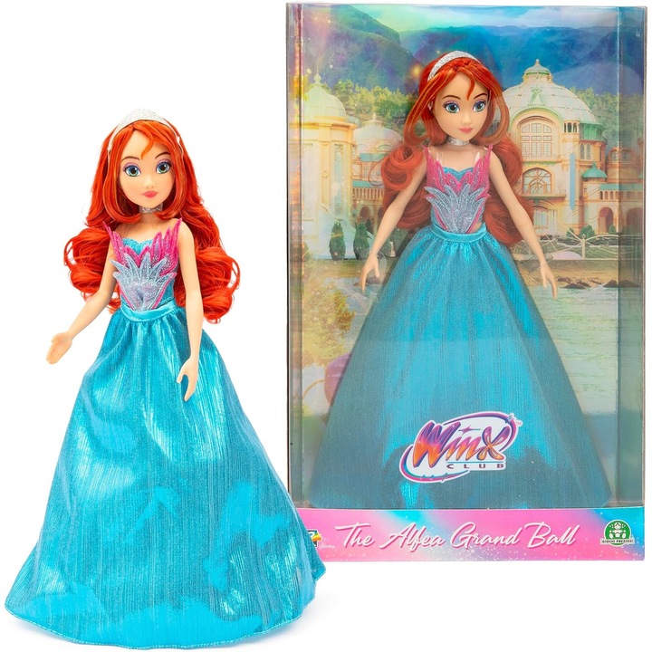 Papusa Winx Club Balul de Gala - Bloom Rochie Albastra Stralucitoare cu Tiara