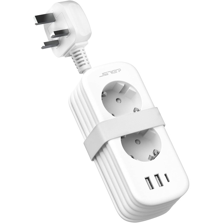 Adaptor Calatorie UK cu 3 USB (1C, 2A) si Cablu 1.5m