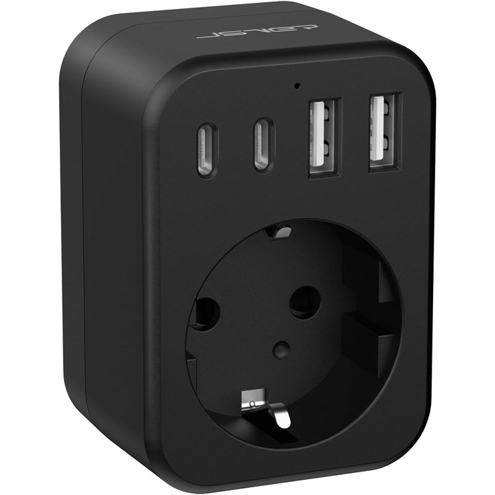 Adaptor Calatorie Universal cu 2 USB-C si 2 USB-A, Negru