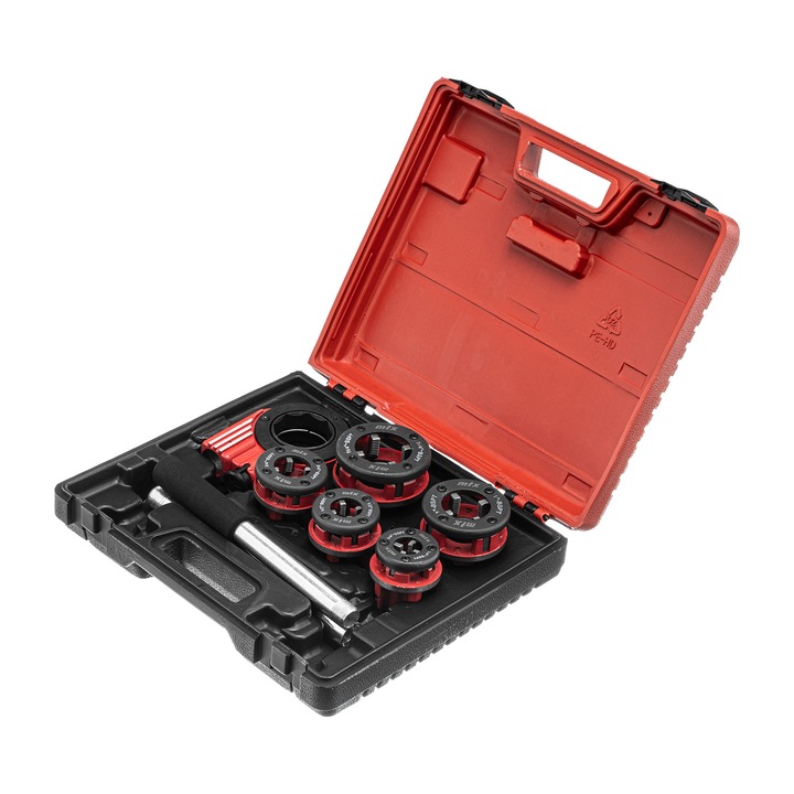 Комплект за нарязване на резби MTX, глави 1/4"-1/2"-3/4"-1"-1_1/4"", тресчотка, 8 части