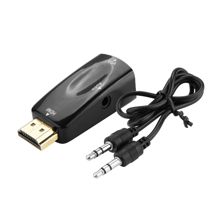 Convertor scurt HDMI la VGA + cablu audio, adaptor digital in analog pt laptop, PC, proiector, receiver TV, Xbox, Playstation 1080p