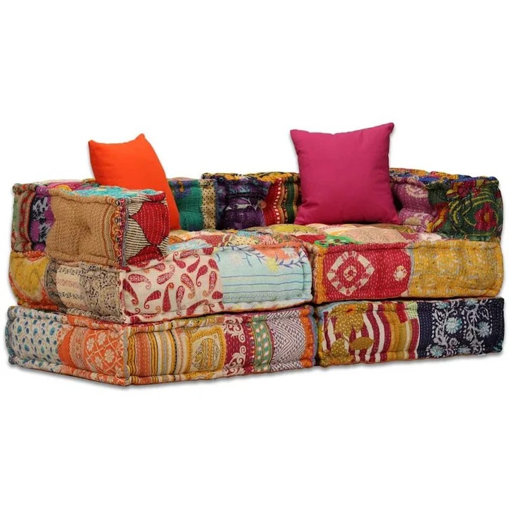 Puf modular 2 locuri, taburet canapea din plastic, design patchwork, 140 x 70 x 58 cm, rosu