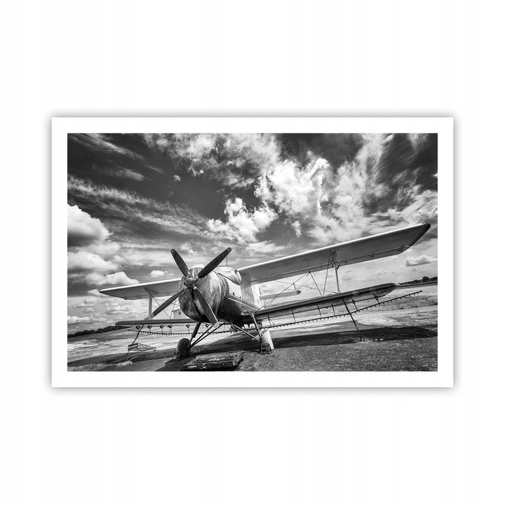 Poster Avion Vintage 91x61cm, Decor Perete Gri Alb Negru