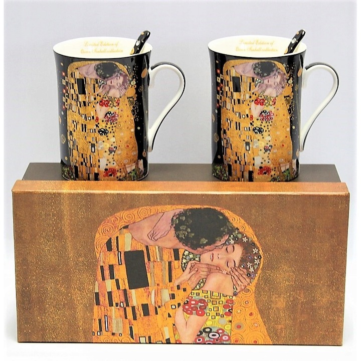 Set 2 Cani Portelan 300ml, Gustav Klimt "Sarutul", Queen Isabell