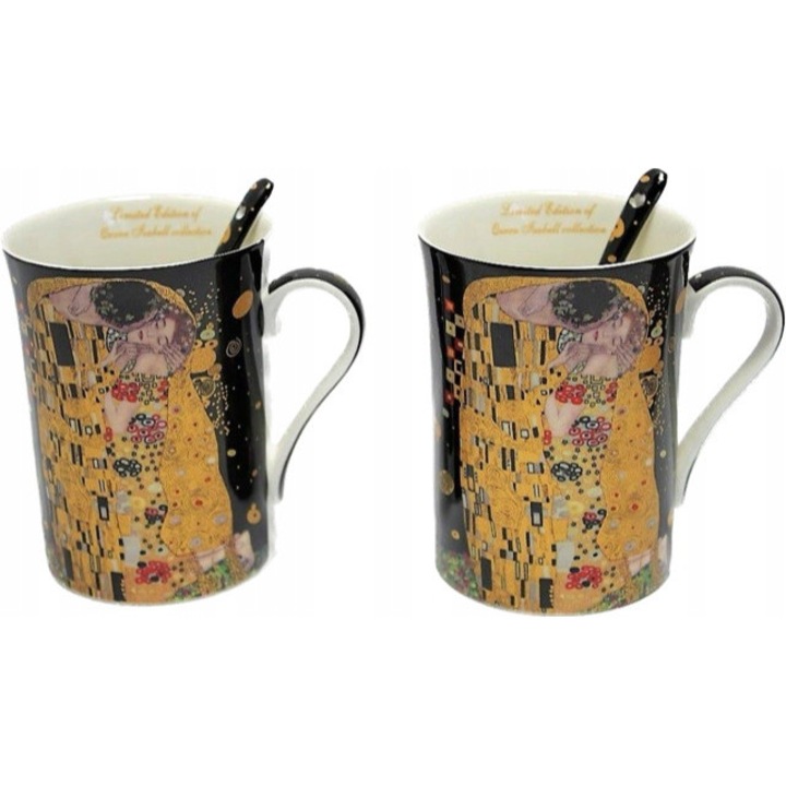 Set 2 Cani Portelan 300ml, Gustav Klimt "Sarutul", Queen Isabell