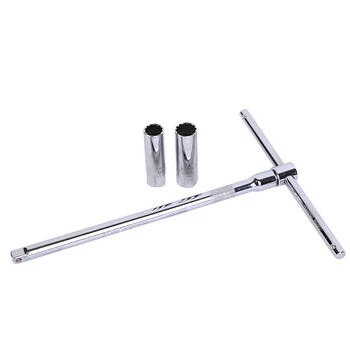Gyújtógyertya kulcs 12 mm/16 mm szögben, srapnellel, króm-vanádium acélból, háromfokozatú gyújtógyertya-eltávolító szerszám, egyetlen 14 mm-es dugókulccsal