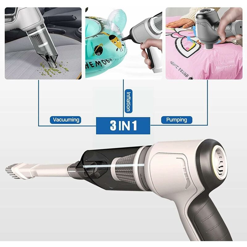 Aspirator de mana mini fara fir 3 in 1, gri/alb, aspirare si indepartare a prafului, 1 bucata