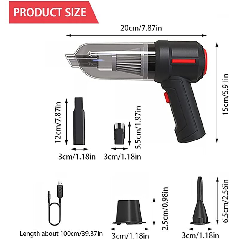 Aspirator/ejector portabil fara fir 3 in 1 - Negru (1 bucata)