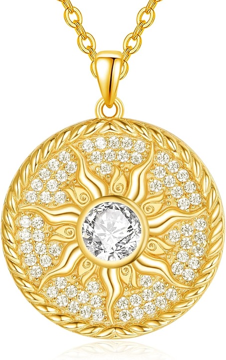 Colier Soare Aurit 14K Argint 925, Piatra de Nastere, Bijuterie Femei