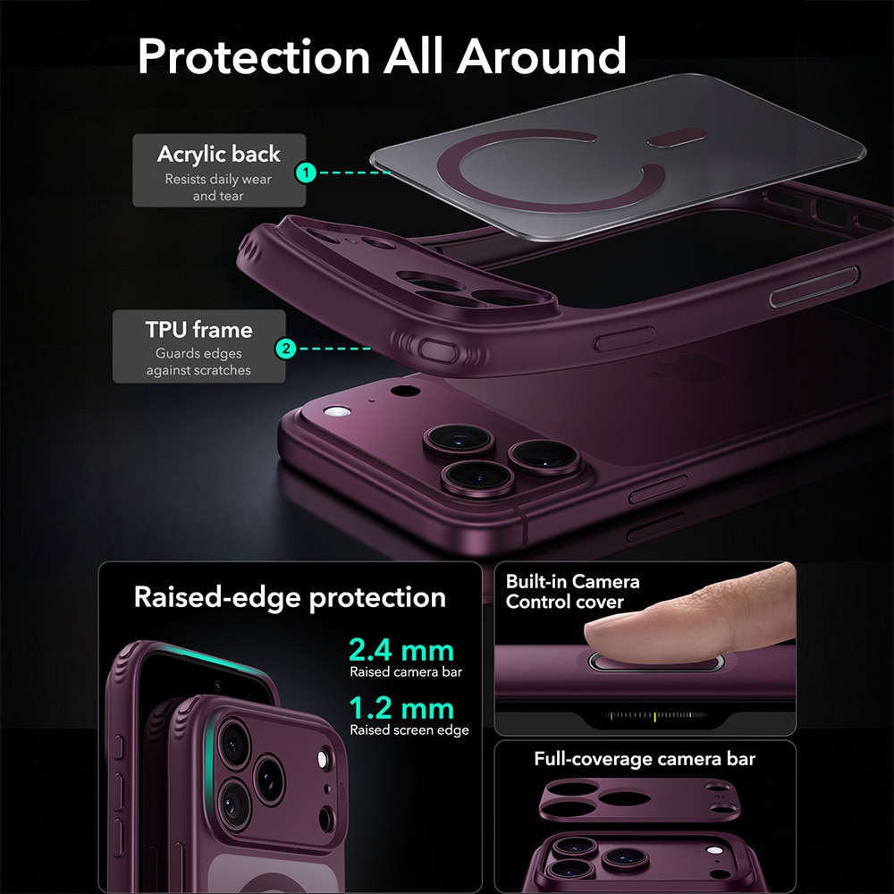 Husa pentru iPhone 18 Pro Max - ESR Classic Hybrid HaloLock - Frosted Deep Burgundy