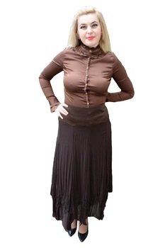 Fusta deosebita din voal si saten cu decor de margele,masura mare, D&J Exclusive, Maro Fusta deosebita din voal si saten cu decor de margele,masura mare, D&J Exclusive, Maro