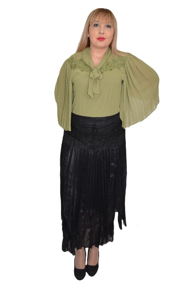 Fusta eleganta cu model asimetric din dantela,masura mare, D&J Exclusive, Negru