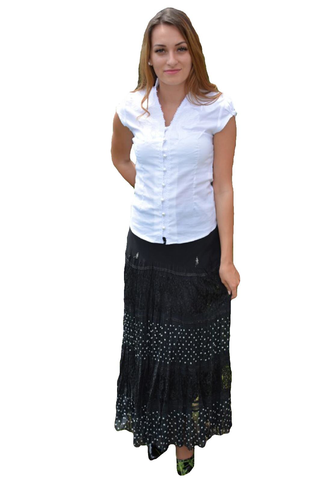 Fusta casual din material creponat, D&J Exclusive, Negru/Alb